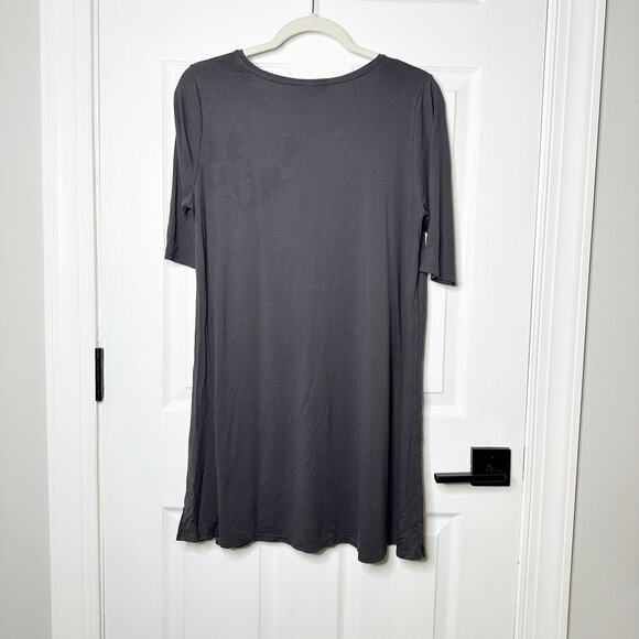 Eileen Fisher Size M Charcoal Grey Short Sleeve Tunic‎ Length Top Lagenlook - Picture 2 of 4